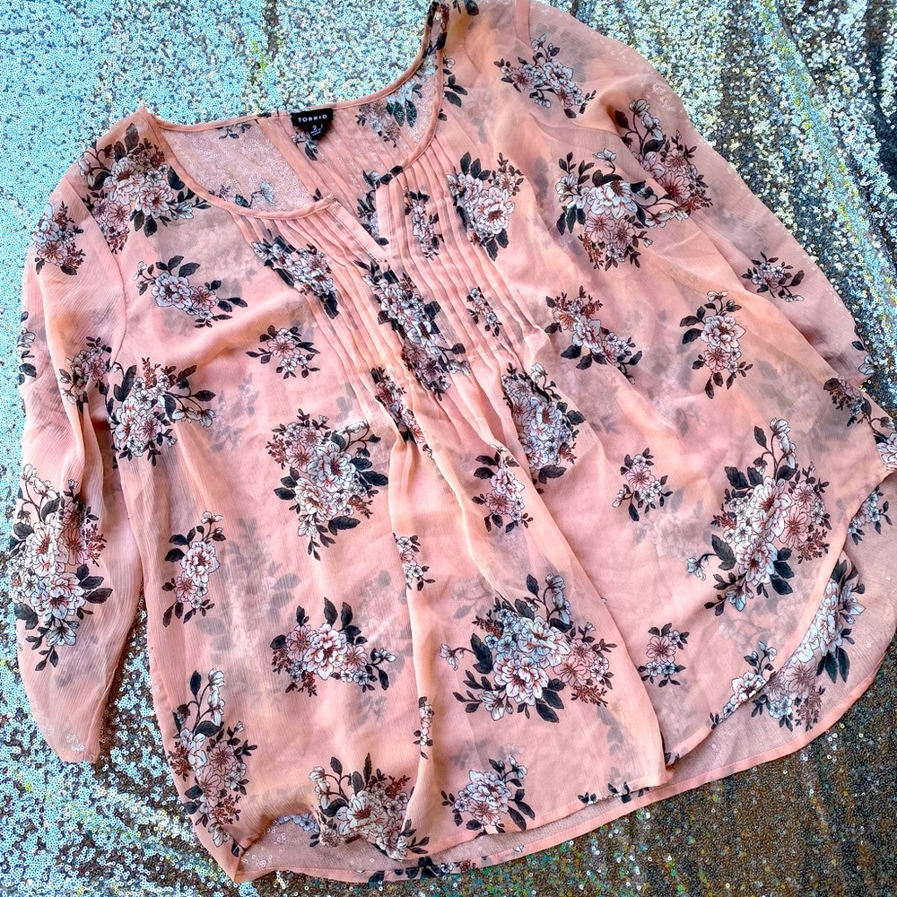 Torrid light pink floral sheer top